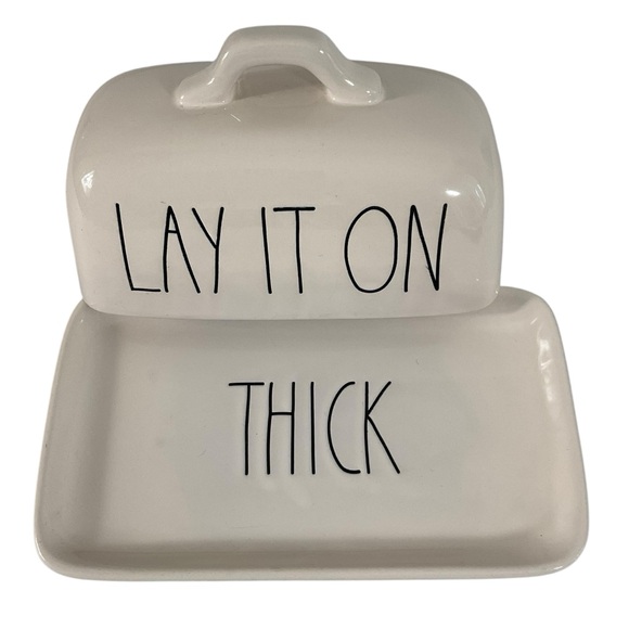 Rae Dunn Artisan Collection Farmhouse Butter Dish “Lay It On Thick” by Magenta - Picture 1 of 11